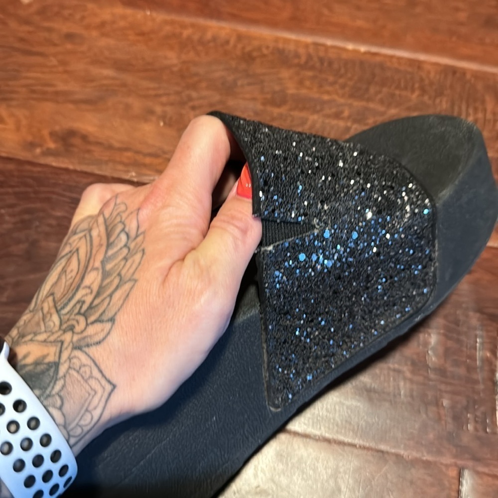 Jessica Simpson black sparkly glitter platform slides size 7 3 inch platform - Picture 5 of 9